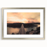 Textured abstract art print of a Swedish landscape in muted earth tones, framed in silver, ideal for bedroom art.