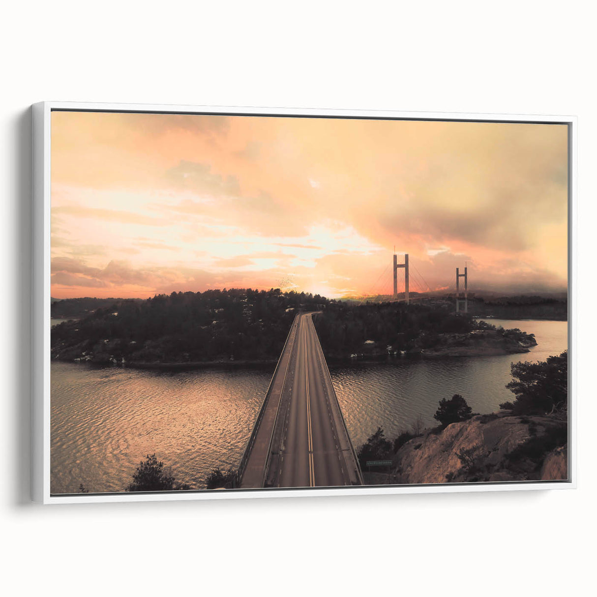 Vintage poster art of a scenic European landscape in vibrant colors on a large framed canvas, ideal for living room decor.
