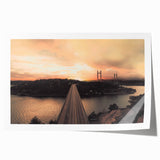 Scenic European landscape with vibrant green and blue tones on a rolled canvas, ideal for dining room wall art.