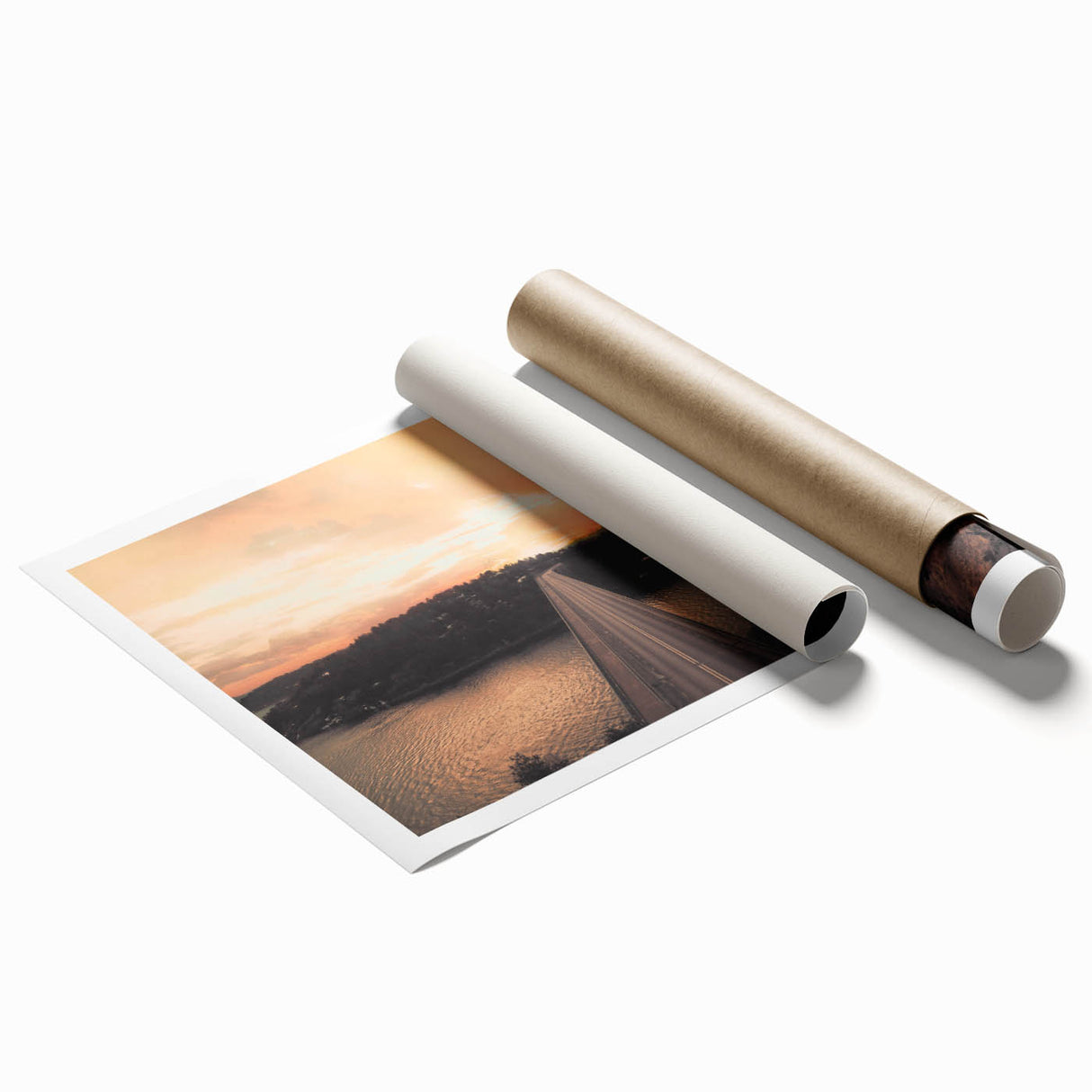 Extra large rolled print depicting a serene Swedish landscape with soft pastel shades, ideal for classy bathroom wall art.