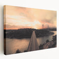 Scenic view of a European landscape in Sweden on a stretched canvas, featuring muted earth tones, ideal for kitchen wall art.