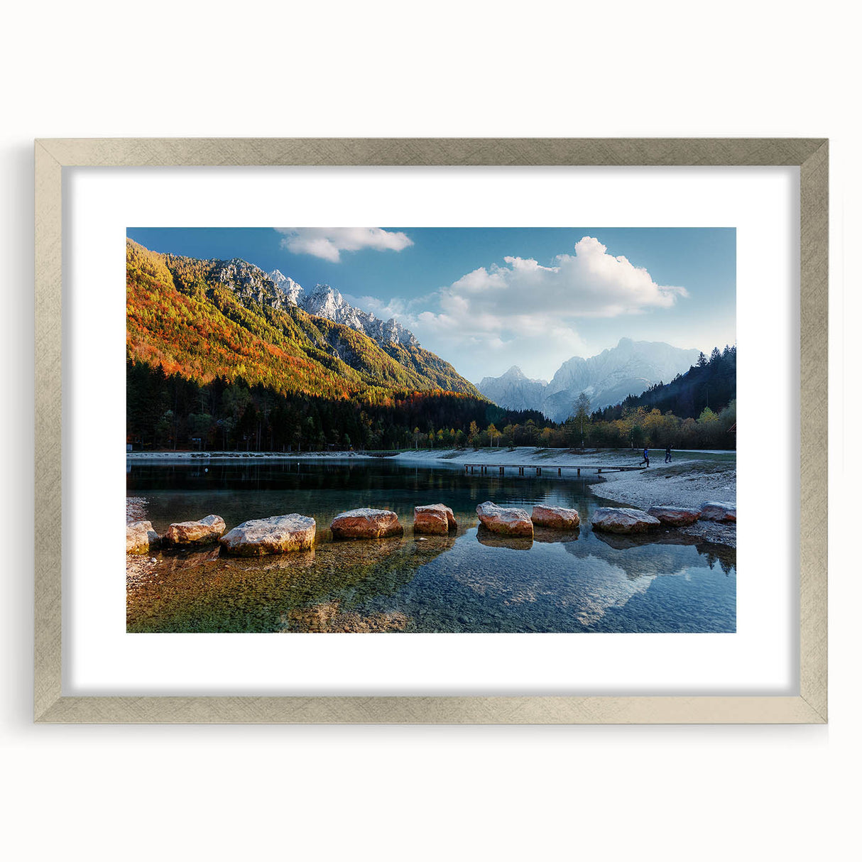Textured art print of abstract European scenery in muted earth tones on a framed canvas, suitable for bedroom decor.