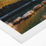 Art deco poster featuring a serene Swiss landscape in soft blue and green tones on rolled canvas.