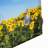 Large abstract wall art depicting a European scenery in muted earth tones on acrylic glass.