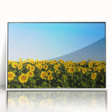 Acrylic print of a serene European landscape in muted pastels, framed in white, suitable for modern nursery decor.