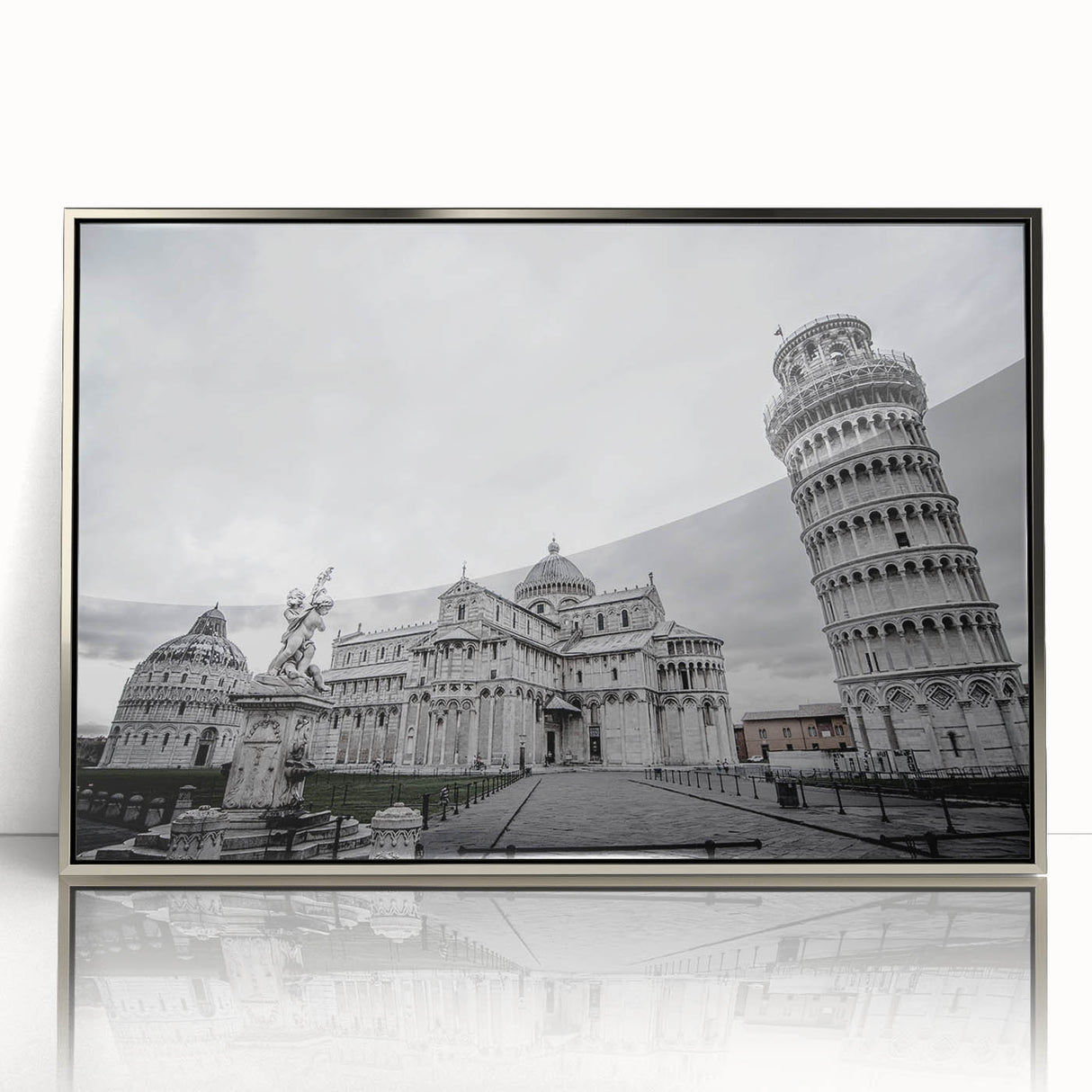Mid-century modernist art of the Vatican scenery in muted earth tones on a framed acrylic.
