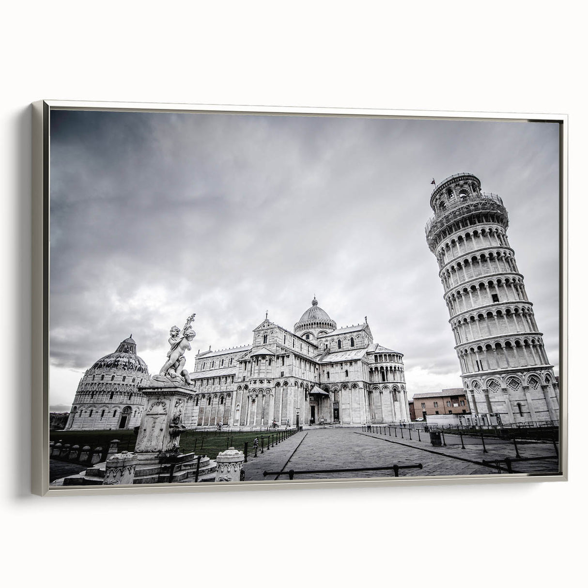 Framed canvas of a vintage-style landscape painting featuring the Vatican, with a muted color palette.