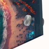 Large abstract wall art depicting Acapulco scenery in vibrant colors on acrylic glass, ideal for dining room ambiance.