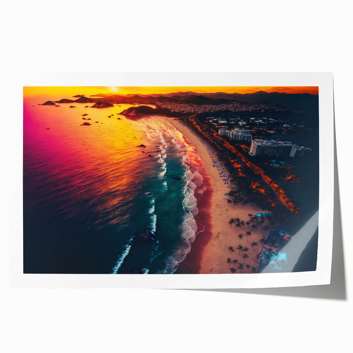 Extra large rolled print of Acapulco scenery with vibrant floral elements, ideal for art wall dining room.