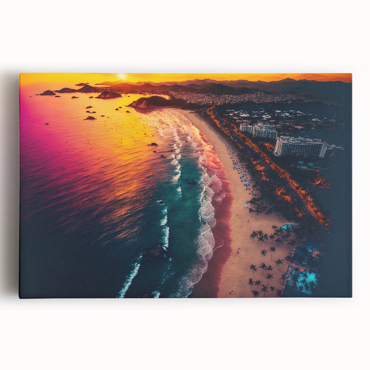 Black and white stretched canvas of Acapulco scenery, ideal for kitchen wall art.