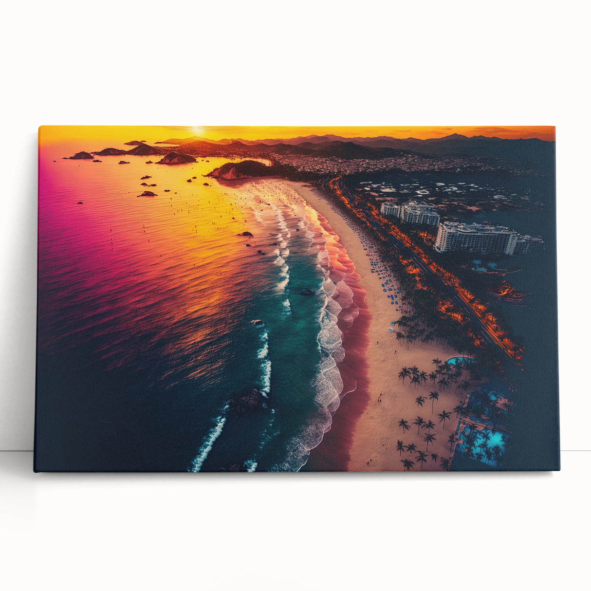 Black and white stretched canvas of Acapulco scenery, ideal for kitchen wall art or bedroom ambiance.