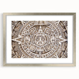 Abstract art print of Cancun scenery in muted blue and green tones on a framed silver mat.