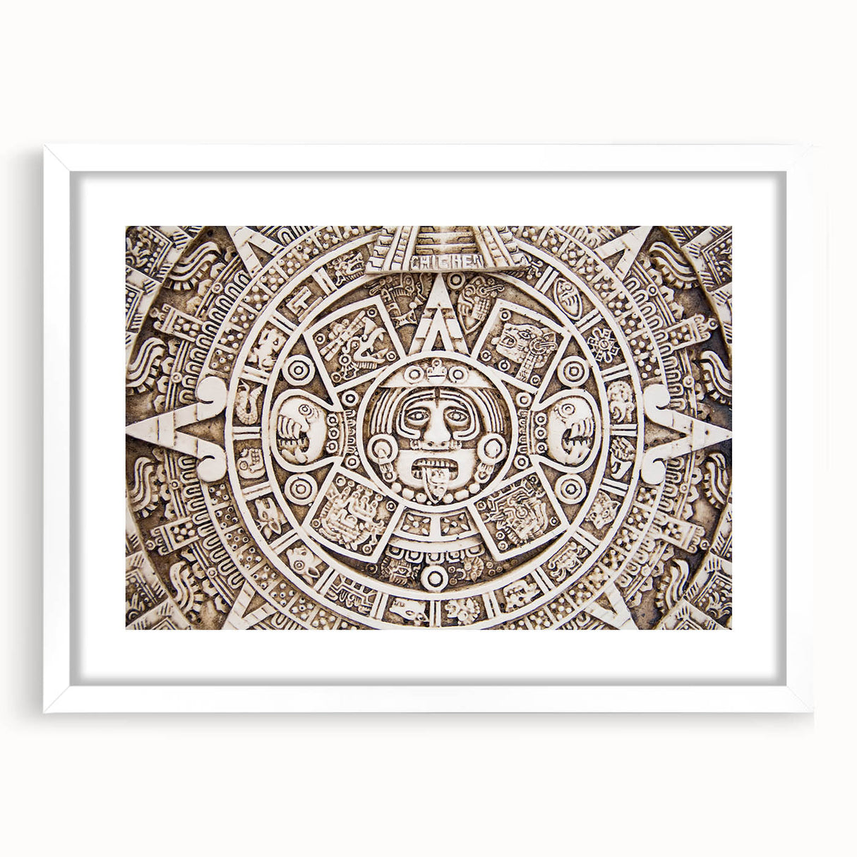 Large abstract wall art depicting Cancun scenery in muted blue and green tones on a white framed canvas.