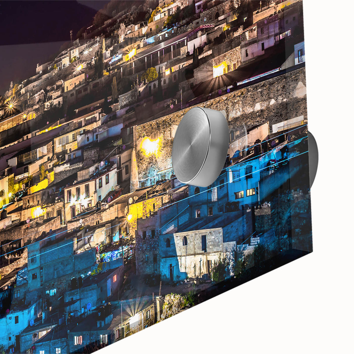 Large abstract wall art of Mexico City in mid-century modernist style on acrylic glass, ideal for dining room art.