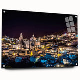 Acrylic print of a large abstract depiction of Mexico City in muted earth tones, suitable for bedroom or dining room decor.