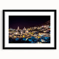 Abstract art print of Mexico City in vibrant colors on a textured, extra large canvas, framed in black.