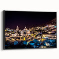 Black and white framed canvas of Mexico City landscape, vintage poster style, ideal for bedroom decor.