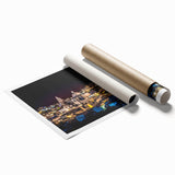 Extra large rolled print of Mexico City scenery with vibrant floral elements, ideal for classy bathroom wall art.