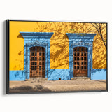 Black and white framed canvas depicting a vintage-style landscape of Oaxaca, ideal for bedroom wall art.