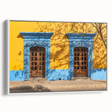 Vintage poster art of Oaxaca scenery on extra large framed canvas, featuring vibrant colors against a black background.