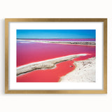 Extra large abstract art print depicting textured scenery of Yucatan, in muted earth tones, framed in gold.