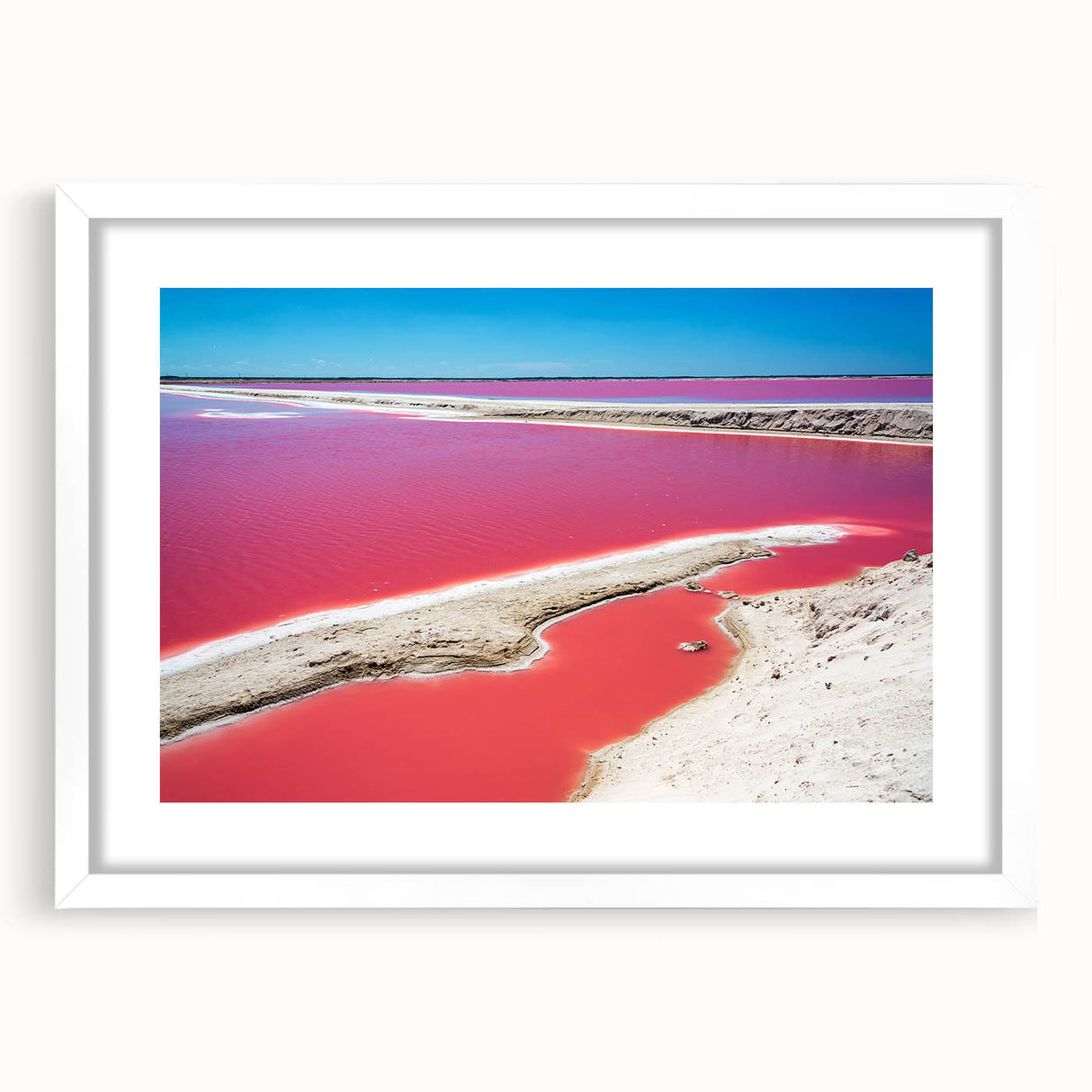 Abstract art print of Yucatan scenery in muted earth tones on a white framed mat, ideal for dining room decor.