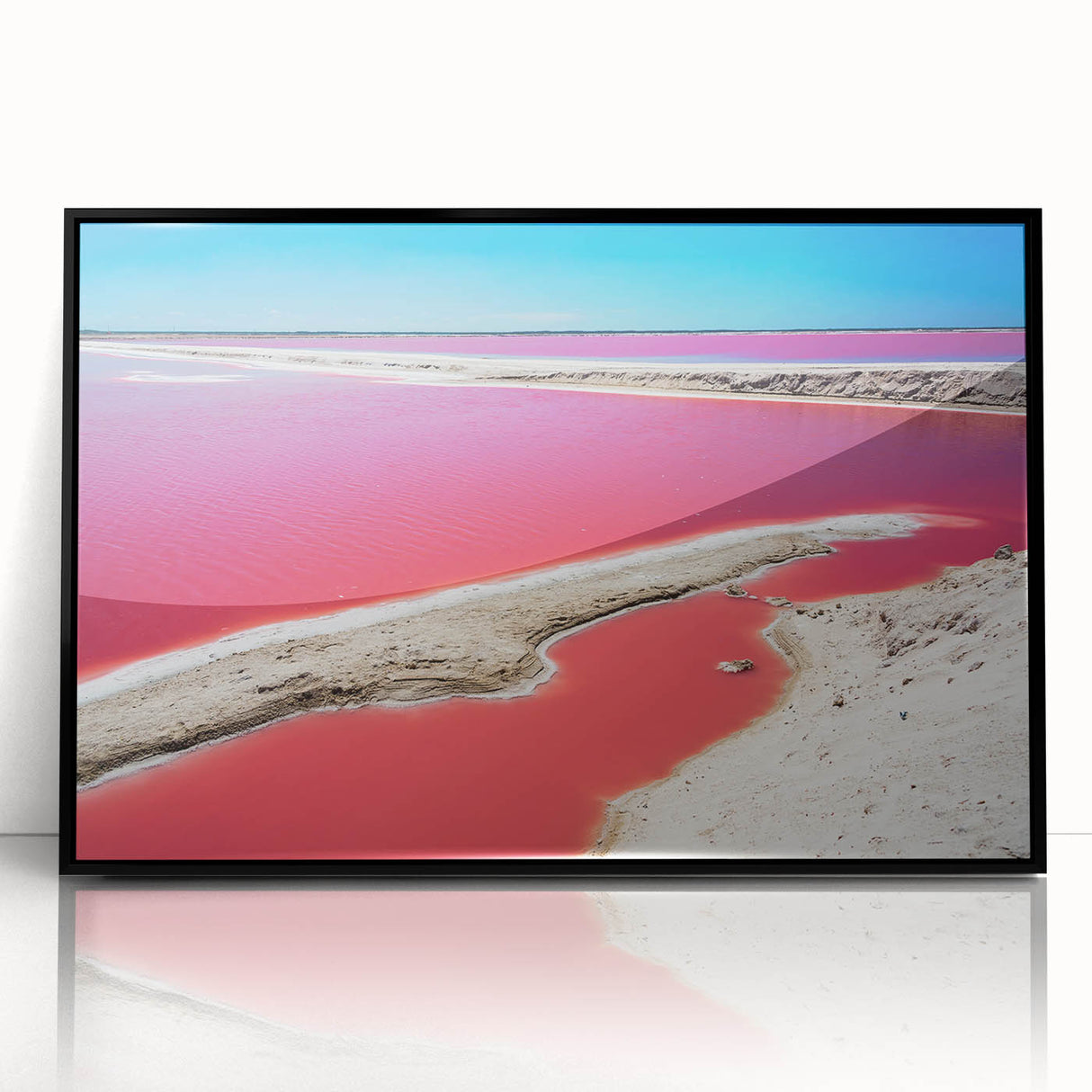 Large abstract wall art depicting Yucatan scenery in muted earth tones on a black framed acrylic.
