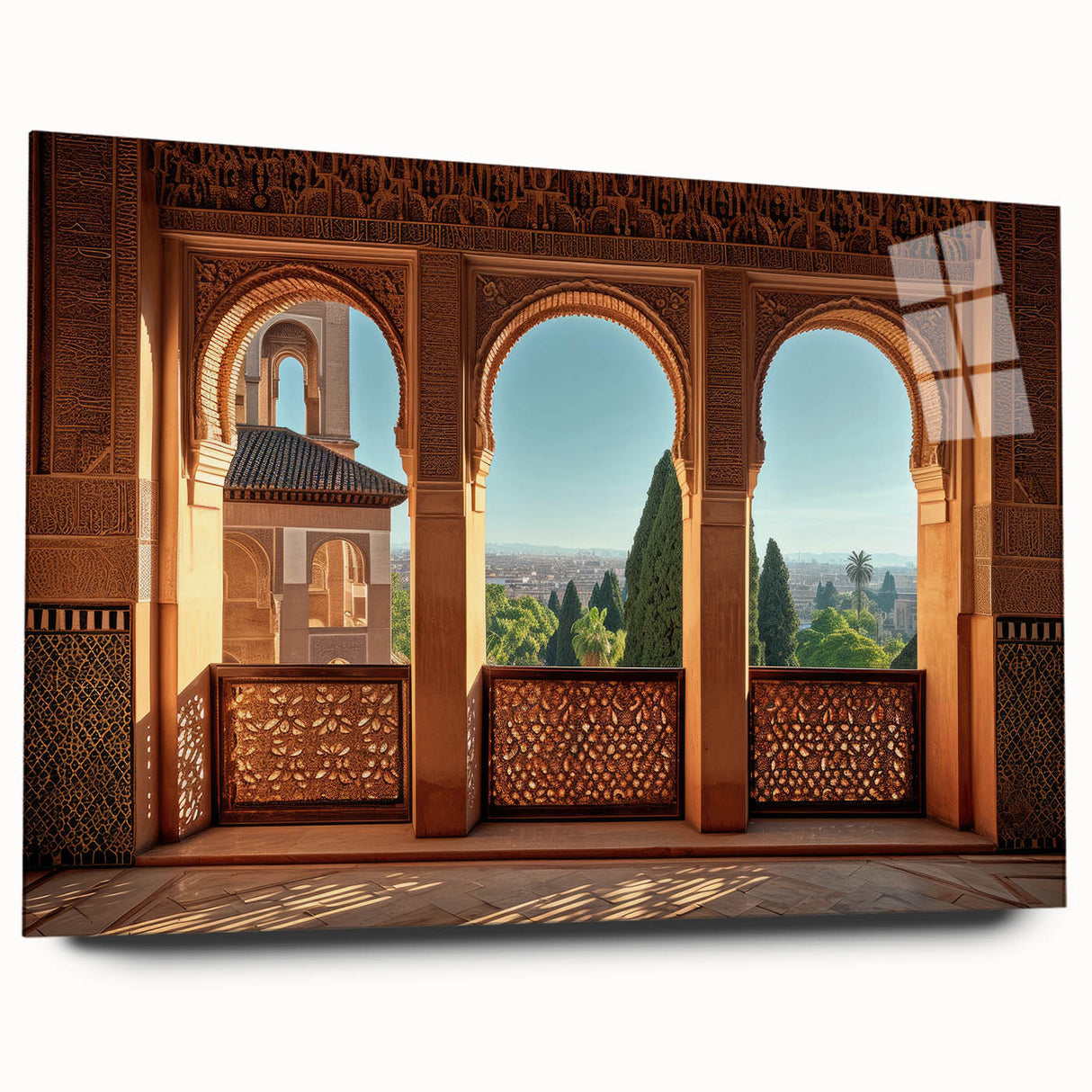 Acrylic print of a large abstract scene in earth tones, ideal for bedroom or dining room art.