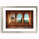 Textured abstract art print depicting a Middle Eastern scenery in muted earth tones, framed with a silver mat.