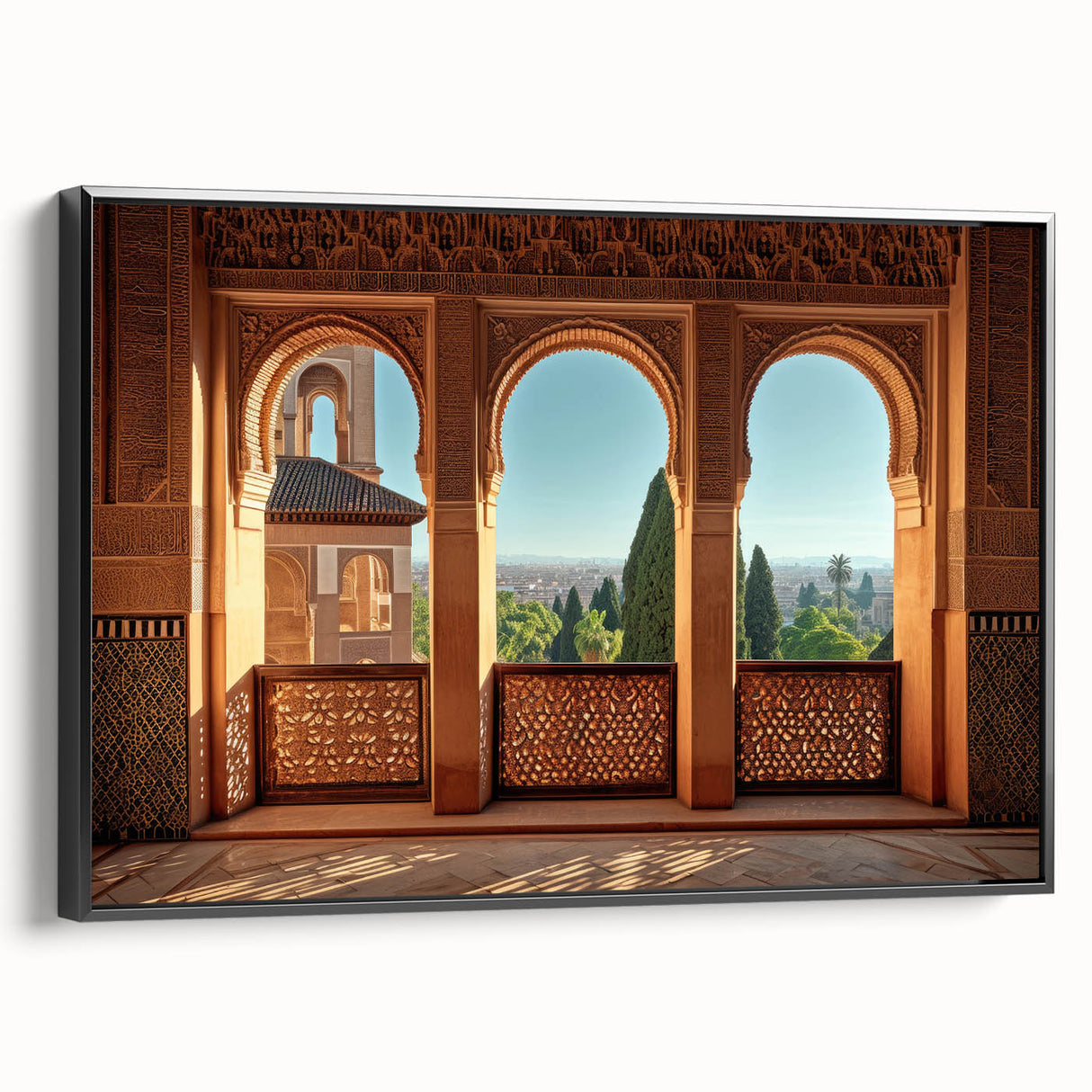 Black and white landscape art painting of Middle-Eastern scenery on framed canvas, suitable for bedroom wall decor.