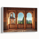 Extra large framed canvas featuring vintage poster art of a colorful Middle Eastern scenery, ideal for living room decor.