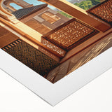 Art deco poster of an Afghan landscape in muted earth tones on rolled canvas, suitable for dining room decor.