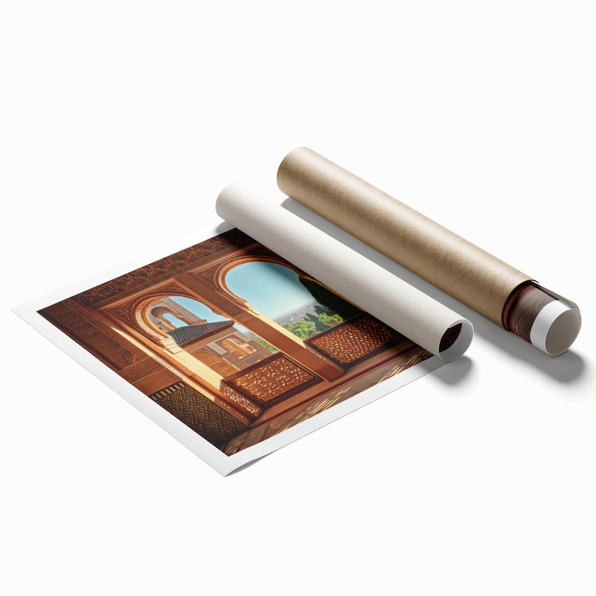Extra large rolled print of a floral scene in muted earth tones, ideal for classy bathroom wall art.