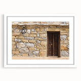 Abstract art print of Dubai skyline in muted gray and blue tones on a framed white mat, ideal for dining room decor.