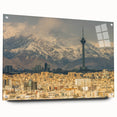 Acrylic glass print of an abstract Middle Eastern scenery in earth tones, suitable for dining room decor.