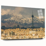 Large abstract wall art of a Middle Eastern scenery in muted earth tones on acrylic glass.