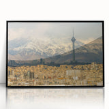 Large abstract wall art featuring a mid-century modernist design with vibrant hues of blue and orange on a framed acrylic…