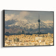Black and white landscape art painting of a Middle Eastern scenery on framed canvas, suitable for bedroom wall decor.