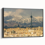 Black and white landscape art painting of a Middle Eastern scenery on framed canvas, suitable for bedroom wall decor.