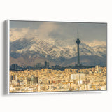 Vintage poster art of a Middle Eastern scenery on a framed canvas, featuring a colorful palette, ideal for living room decor.