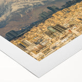 Art deco poster depicting a Middle-Eastern landscape in earth tones on rolled canvas, suitable for dining room decor.