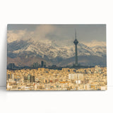 Black and white stretched canvas featuring a scenic Middle Eastern landscape, suitable as large kitchen wall art.