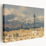 Large stretched canvas featuring a Middle Eastern scenery in earth tones, suitable for kitchen wall art.