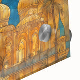 Large abstract wall art depicting a Middle-Eastern scenery in muted earth tones on acrylic glass.