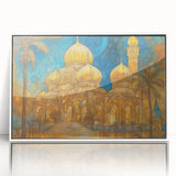 Acrylic print of a Middle Eastern Iraqi landscape in muted earth tones, framed in white, suitable for modern art wall decor.