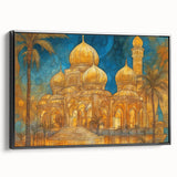 Black and white landscape art painting of a Middle Eastern scenery on framed canvas, suitable for bedroom wall decor.