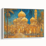 Vintage poster art of a Middle Eastern Iraqi scenery on an extra-large framed canvas with colorful imagery.