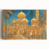 Black and white large art print of Middle Eastern scenery on stretched canvas, suitable for kitchen wall art.