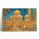 Black and white stretched canvas of a Middle Eastern cityscape, ideal for kitchen wall art.