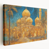 Large canvas print featuring a Middle Eastern landscape in earthy tones, suitable for kitchen wall art.